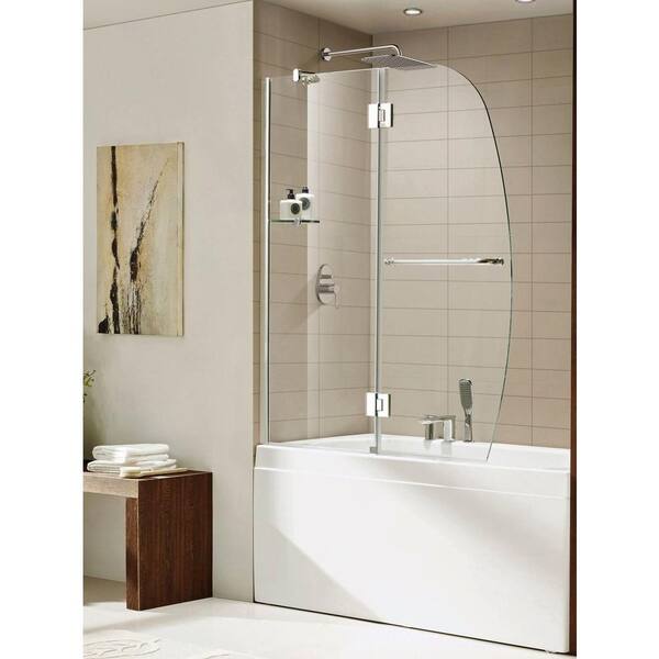 Wet Republic Aurora 48 in. x 58 in. Semi-Framed Pivot Shower Door in Chrome with Shelf and Towel Bar