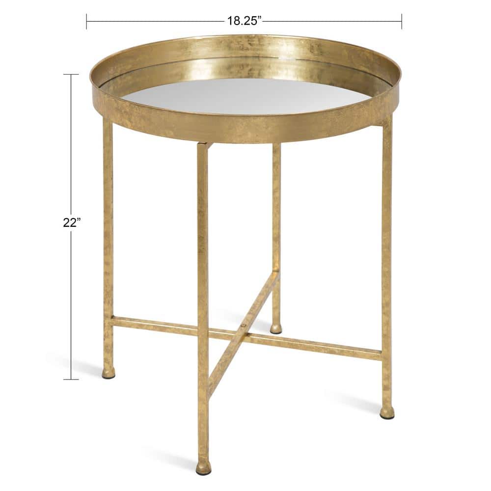 Celia Round Gold Metal Side Table with Mirrored Glass Top