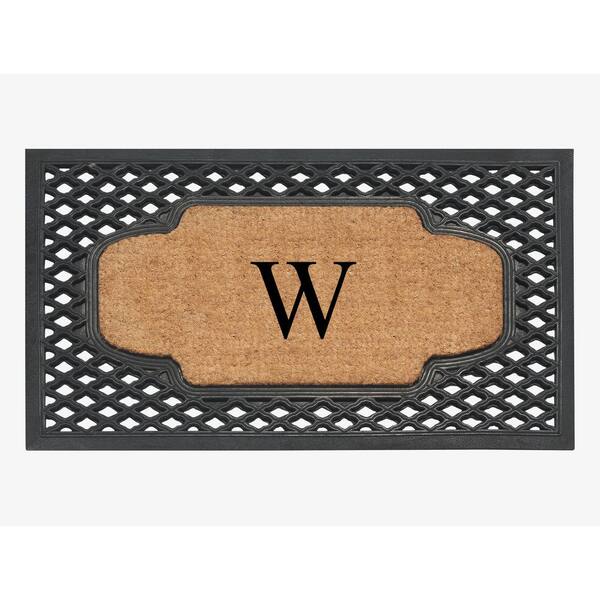 A1 Home Collections A1HC Mesh Border Black 23 in. x 38 in. Rubber and Coir Heavy-Weight Outdoor Durable Monogrammed W Door Mat