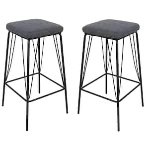 Millard 30 in. Blue Backless Metal Bar Stool with Faux Leather Seat