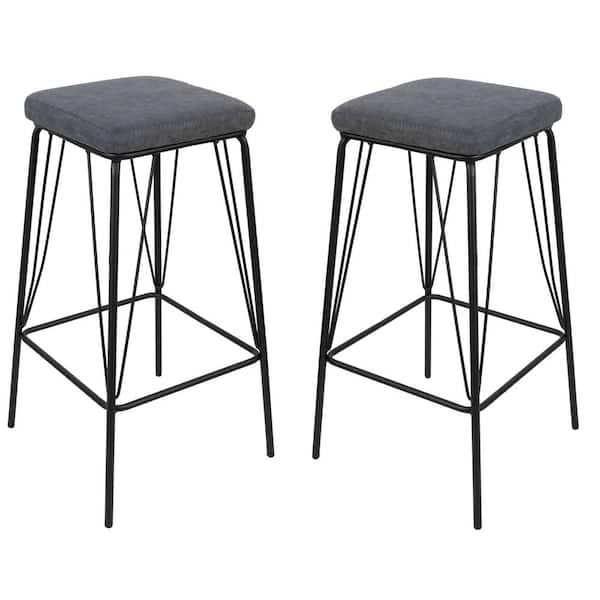 Leisuremod Millard 30 in. Blue Backless Metal Bar Stool with Faux Leather Seat