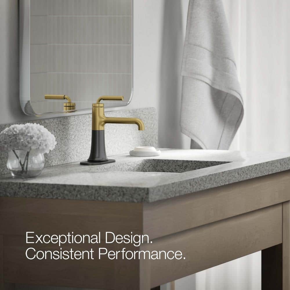 Matte Black and Moderne Brass Single-Handle Bathroom Faucet