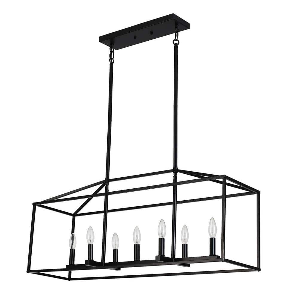 LWYTJO Entrekin 37 in. 7-Light Matte Black Modern Linear Kitchen Island ...