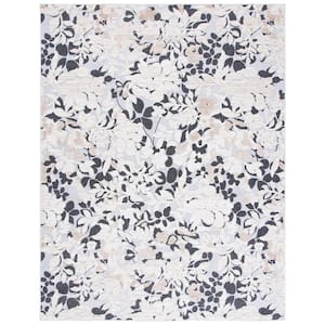 Cabana Ivory/Charcoal 8 ft. x 10 ft. Floral Striped Indoor/Outdoor Patio  Area Rug