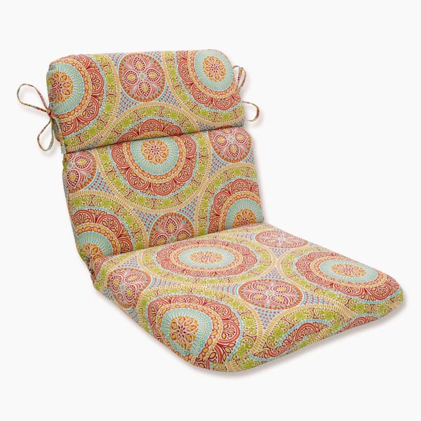 Pillow Perfect Tile Outdoor/Indoor 21 in. W x 3 in. H Deep Seat, 1 Piece Chair Cushion with Round Corners in Pink/Orange Delancey