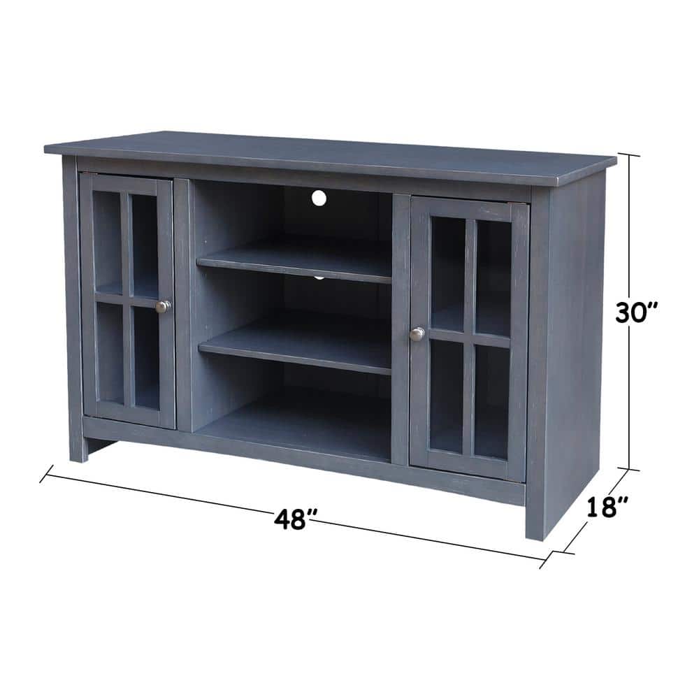 Heather Grey-Antique Solid Wood TV Stand with Cabinet Storage