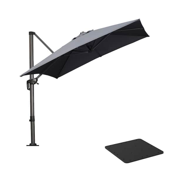 PURPLE LEAF 8 ft. Square Aluminum Outdoor Patio Cantilever Umbrella Offset 360-Degree Rotation Umbrella with Base Plate, Gray
