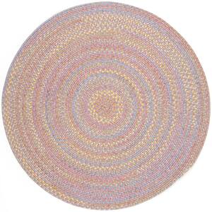 Play Date Pink Multi 4 ft. x 4 ft. Round Indoor/Outdoor Braided Area Rug