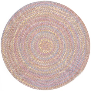 Play Date Pink Multi 6 ft. x 6 ft. Round Indoor/Outdoor Braided Area Rug