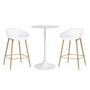 Kurv Cafe White 3-Piece Counter Height Dining Set with 2 Counter Height Armless Chairs