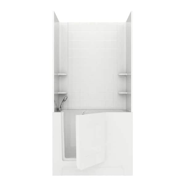 Universal Tubs Rampart 4 ft. Walk-in Air Bathtub with 6 in. Tile Easy Up Adhesive Wall Surround in White