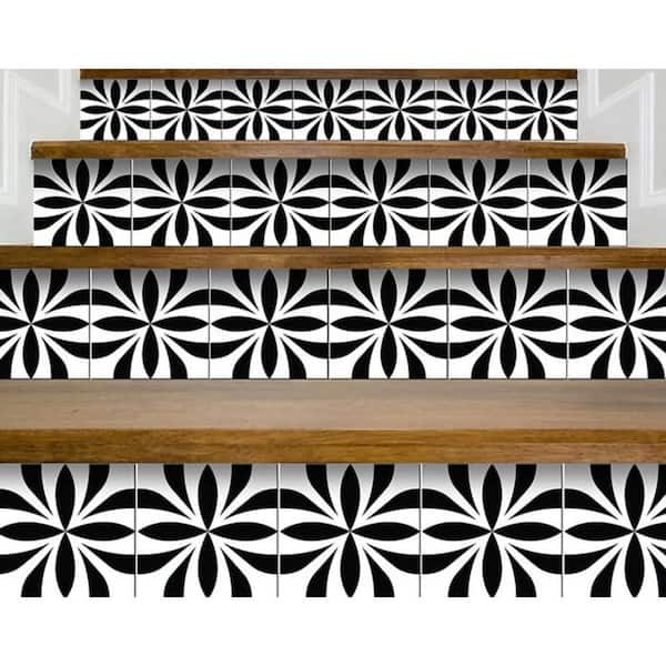 Black/White 8 in. x 8 in. Vinyl Peel and Stick Removable Tile Stickers (10.56 sq. ft./Pack)