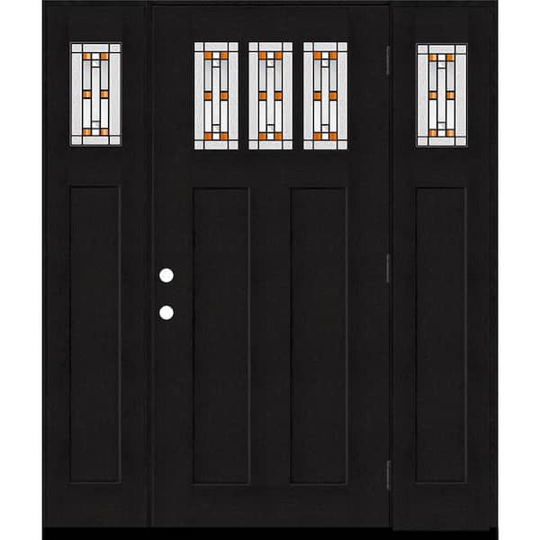 Steves & Sons Regency 64 in. x 80 in. 3Lite Amberton Deco Glass LHOS Onyx Stain Fir Fiberglass Prehung Front Door w/Dbl 12in.SL