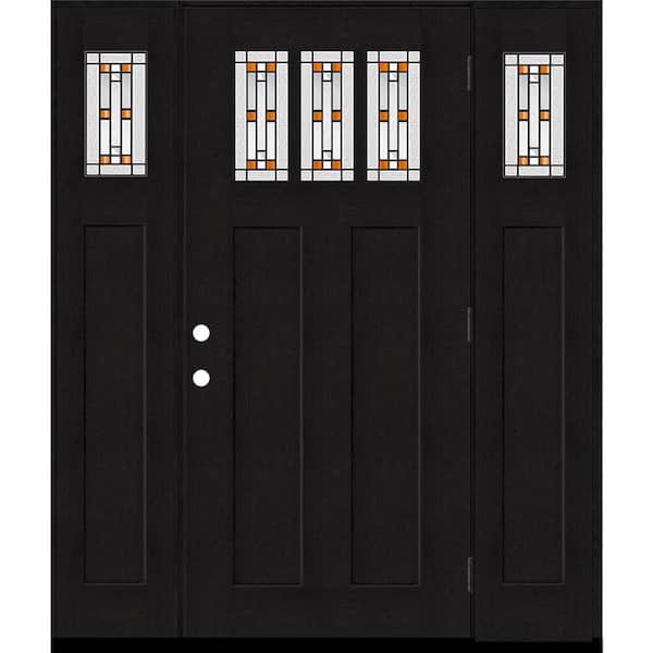 Regency 64 in. x 80 in. 3Lite Amberton Deco Glass LHOS Onyx Stain Fir Fiberglass Prehung Front Door w/Dbl 12in.SL