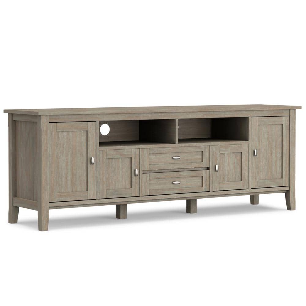Distressed Grey 72'' Solid Pine Wood Media Console with Cabinet