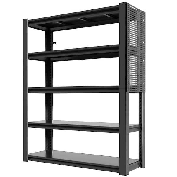 72 in. Heavy Duty Metal Shelving Unit with Pegboard and Wheels in Black