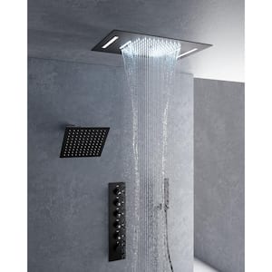 5-Spray 23 in. x 15 in. Ceiling Mount LED Music Dual Shower Head Fixed and Handheld Shower Head 2.5 GPM in Matte Black