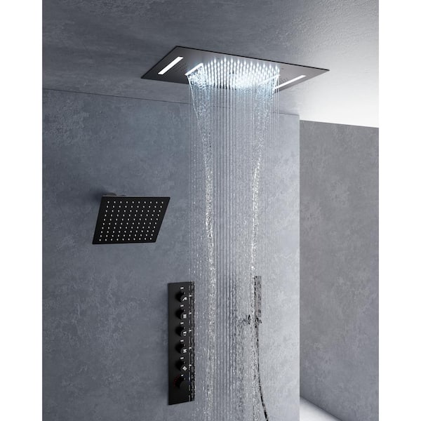 CRANACH 5-Spray 23 in. x 15 in. Ceiling Mount LED Music Dual Shower Head Fixed and Handheld Shower Head 2.5 GPM in Matte Black