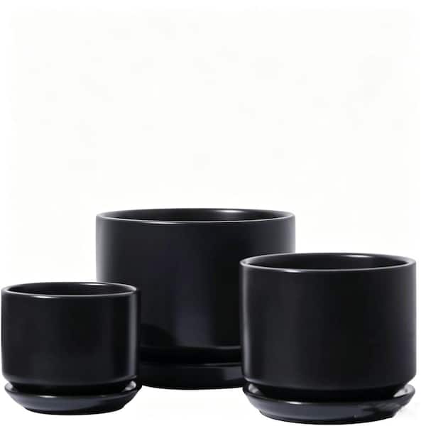 Assorted Size Ceramic Plant Pots Set, Indoor Flower Pots with Drainage System