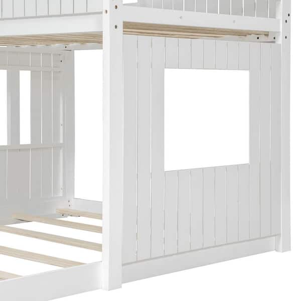 Polibi White Wooden Twin Over Full Bunk Bed, Loft Bed with