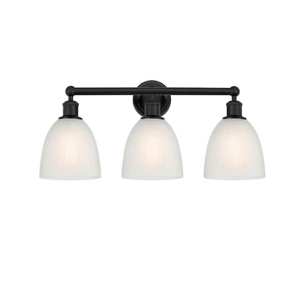 Castile 24 in. 3-Light Matte Black Vanity Light with Glass Shade