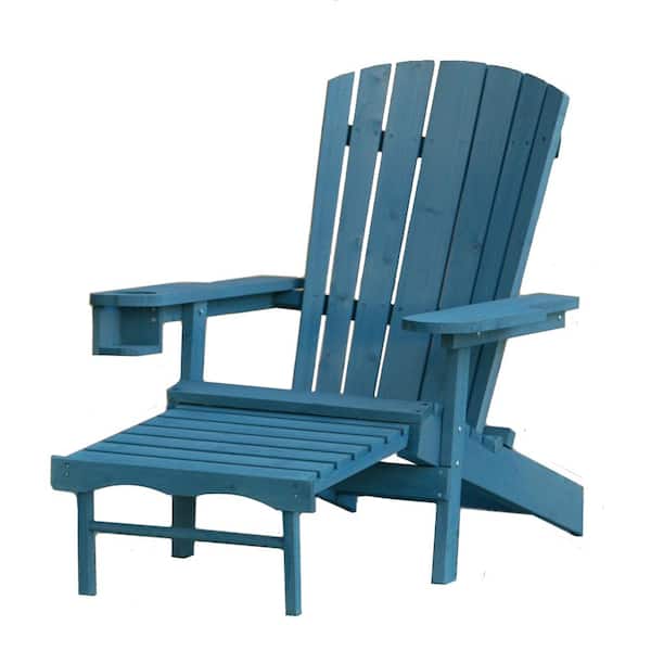 W Unlimited Classic Blue Wood Muskoka Adirondack Chair with Ottoman and Cupholder