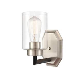 Mila 1-Light Black Satin Nickel Wall Sconce with Clear Glass Shade