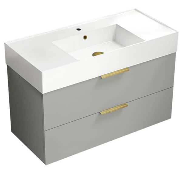 Nameeks Derin 39.53 in. W x 18.11 in. D x 25.2 H Single Sink Wall Mounted Bathroom Vanity in Grey mist with White Ceramic Top