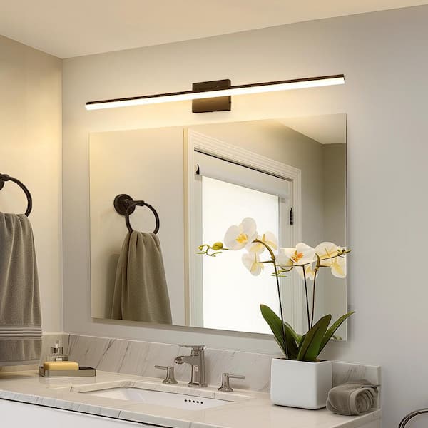 48 in. 1-Light 24W Black Integrated LED Vanity Light, Sleek Bathroom Wall Sconce, ideal for Mirrors and Makeup Areas