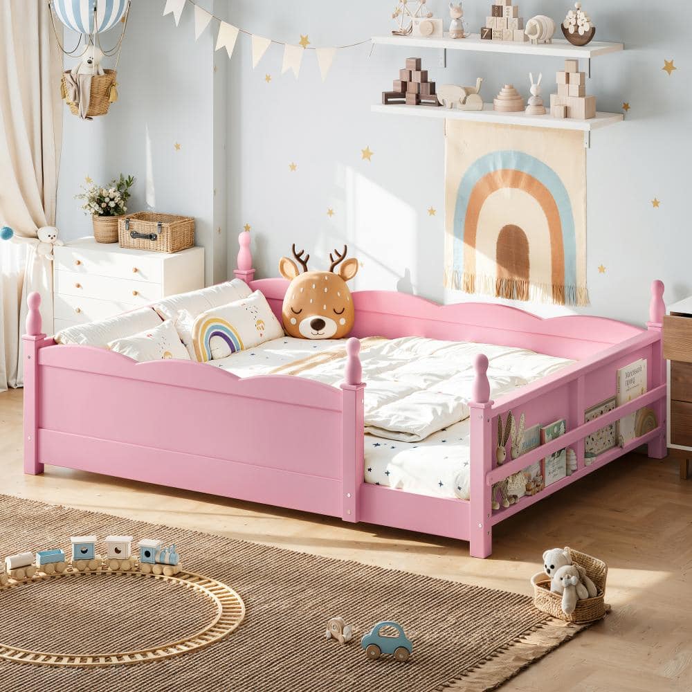 Pink Wood Frame Full Size Platform Bed with Beside Book Shelf price history on PriceWatchPro