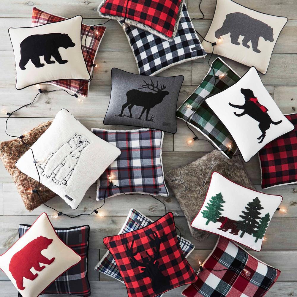 Rustic Cabin Plaid 18" Square Cotton Flannel Pillow with Sherpa Reverse