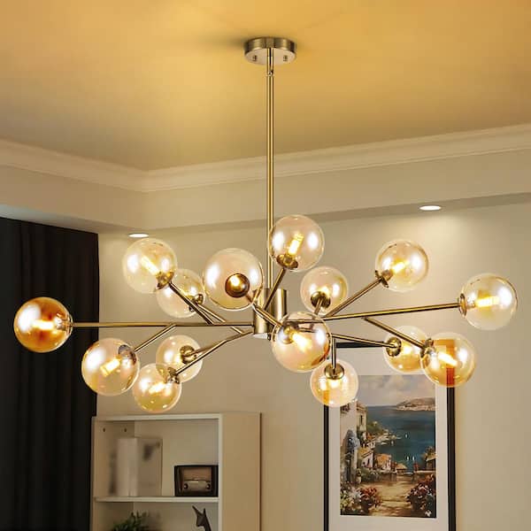 Rennnsan Charlie 15-Light Brass Gold Modern Amber Glass