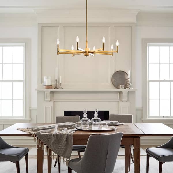 KICHLER Erzo 35.5 in. 8-Light Natural Brass Contemporary Candle Circle  Chandelier for Dining Room 43857NBR - The Home Depot