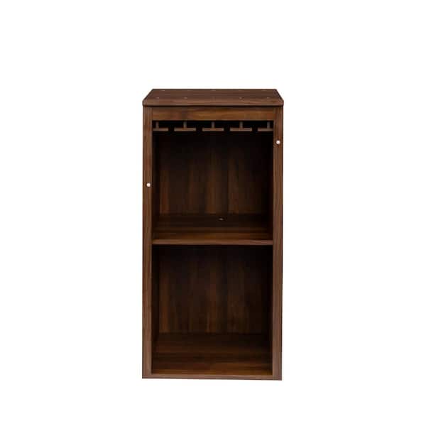 Tileon Brown Walnut Color Modular Wine Bar Cabinet with Storage Shelves with Hutch, Pantry Organizer
