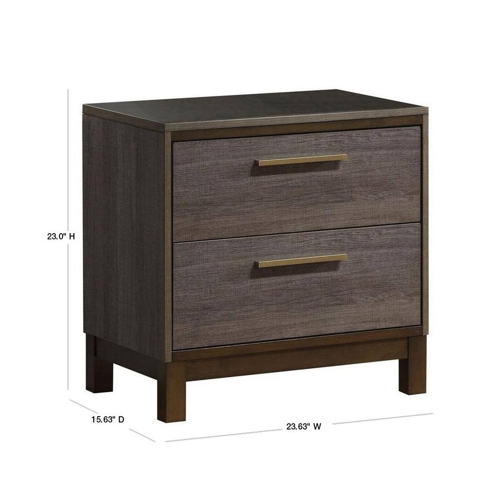 Sleek Gray Solid Wood 2-Drawer Nightstand