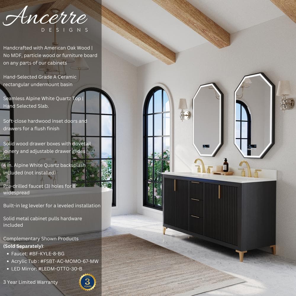 Turlington 60" Black Oak Vanity with White Quartz Top