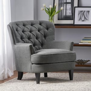 Tafton Gray Fabric Club Chair with Tufted Cushions (Set of 1)