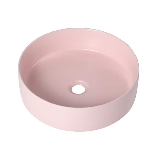 15.7 in. Ceramic Gloss Pink Round Console Sink Art Basin