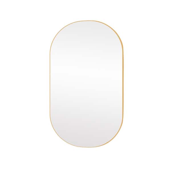 WELLFOR 36 in. W x 18 in. H Oval Aluminium Framed Wall Bathroom Vanity Mirror in Gold