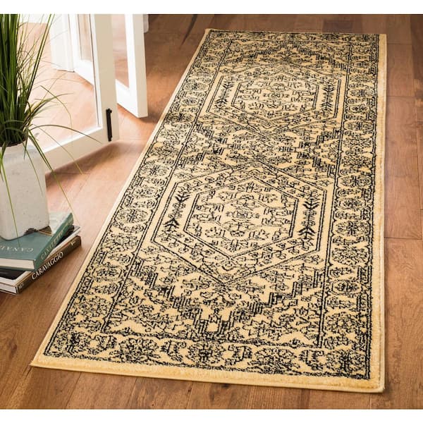 Adirondack Gold/Black 3 ft. x 16 ft. Border Medallion Runner Rug