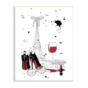 Glam Fashion Eifel Tower Fashion Books Red Wine by Martina Unframed Print Abstract Wall Art 13 in. x 19 in.