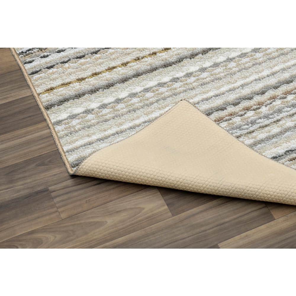 Carnival Stripe 12' Square Tufted Polypropylene Rug in Earth Tones