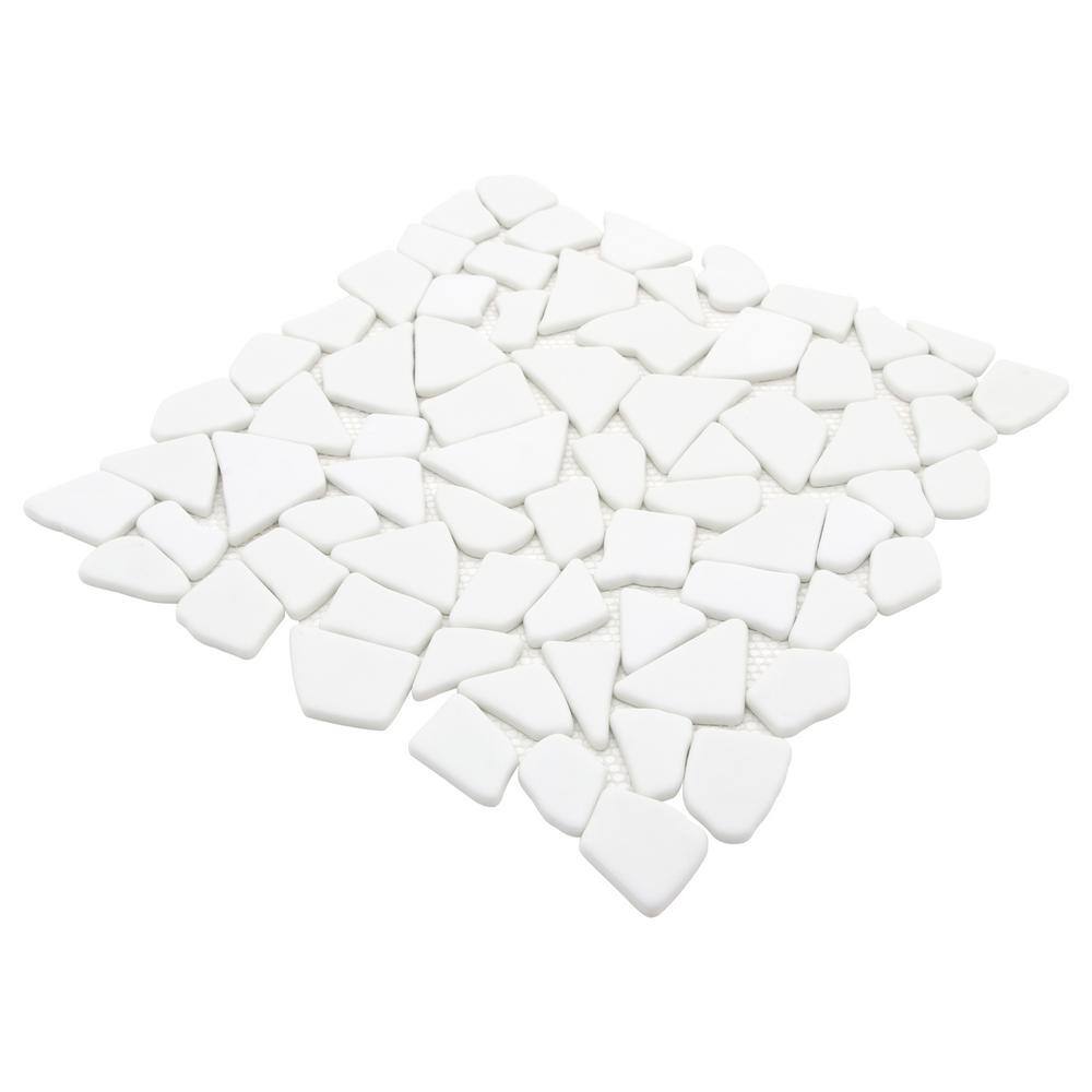 12" x 12" White Recycled Glass Pebble Mosaic Tile