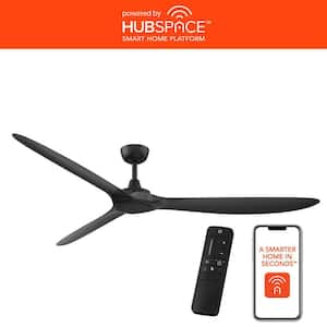 Tager 72 in. Smart Indoor/Outdoor Matte Black with Matte Black Blades Ceiling Fan with Remote Powered by Hubspace