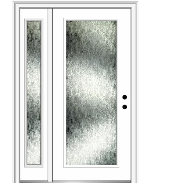 MMI Door Rain Glass 50 in. x 80 in. Left-Hand Inswing Brilliant White Fiberglass Prehung Front Door on 4-9/16 in. Frame