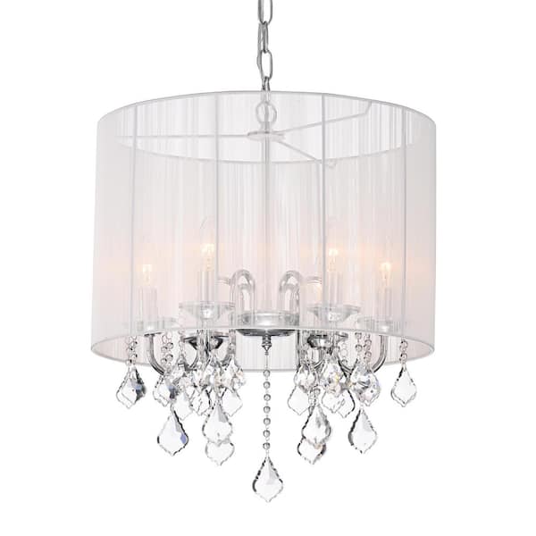 Beautiful Chrome Polished Glass Shade Chandelier with Crystal Droplets 