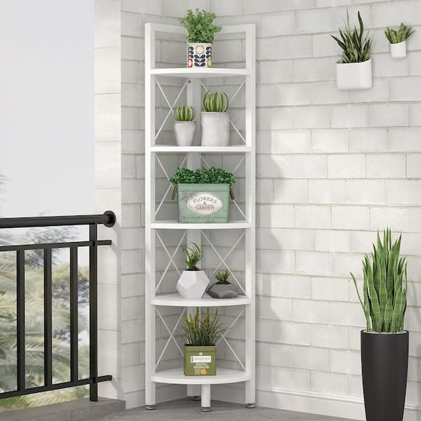 Tribesigns Industrial 5 Tier Corner Shelf/Bookshelf /Bookcase/Plant Stand - White