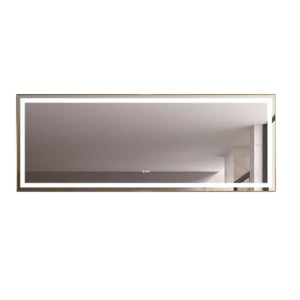 118 in. W x 36 in. H Oversized Rectangular Framed LED Light Anti-Fog Wall Bathroom Vanity Mirror in Gold