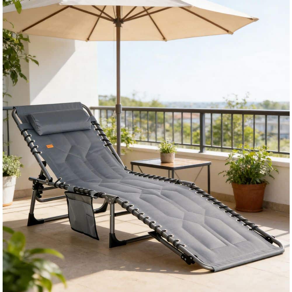 Metal Outdoor Chaise Lounge with Adjustable Backrest, Folding