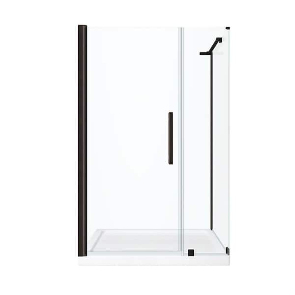 Pasadena 48 in. L x 32 in. W x 75 in. H Corner Shower Kit Pivot Frameless Shower Door in ORB with Shower Pan